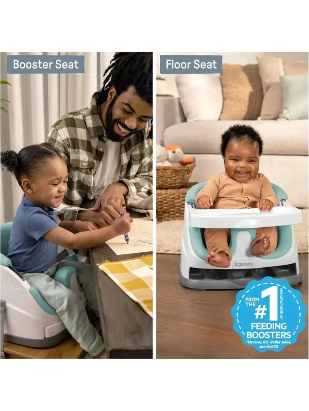 2-in-1 Baby Booster Feeding & Floor Seat with Self-Storing Tray - Mist Color